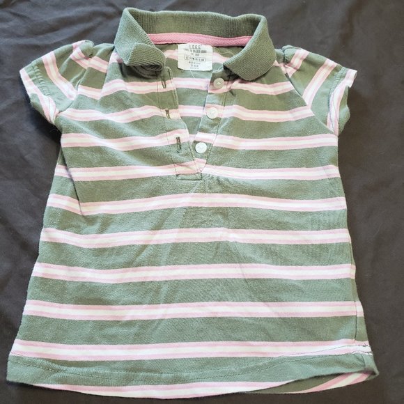 H&M Polo Shirt Striped Pattern Green Pink Button Up Short Sleeve 6-9 Month Size - Picture 1 of 3